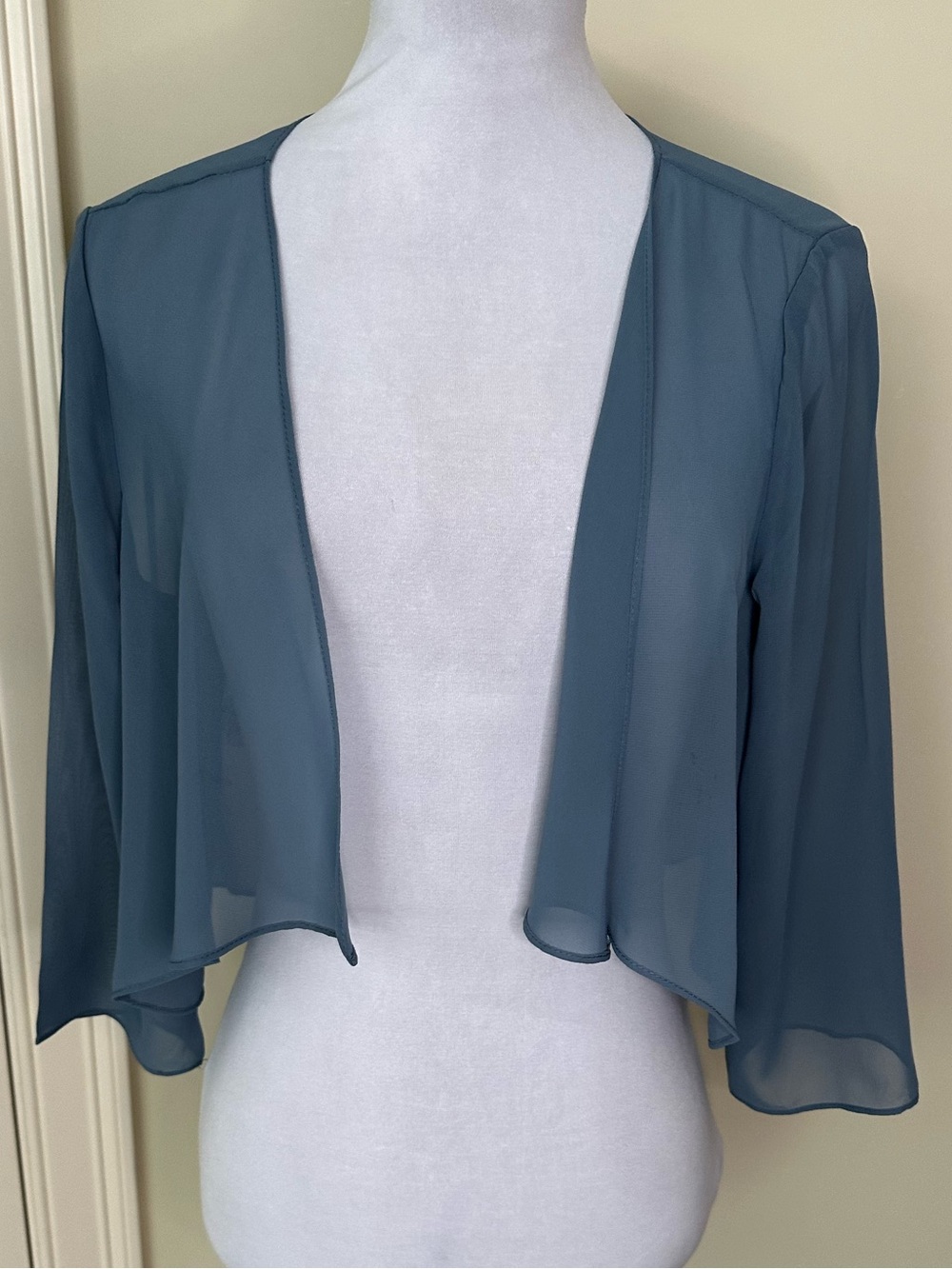Azazie Chiffon Open-Front Shrug - Dusty Blue Gray small